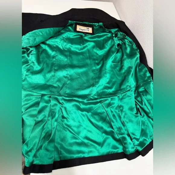 Sugarfly Girls Double-Breasted Flared Skirt Detail Black Wool Blend Peacoat Sz L - Picture 6 of 9